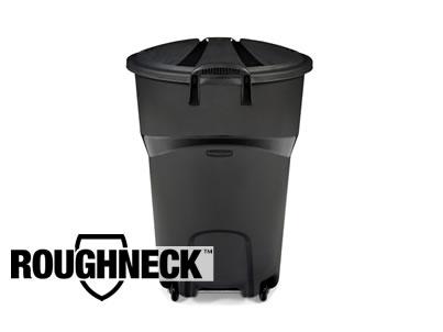 Black Roughneck Wheeled Outdoor Trash Can With Lid, 32 Gallons